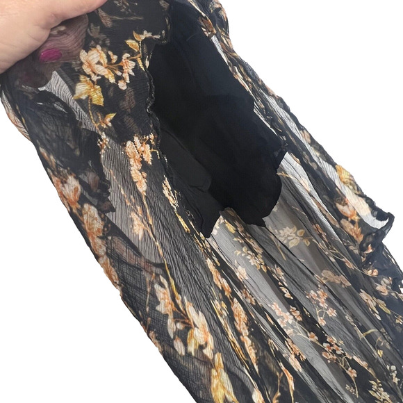 Romantic Dress Small Black Floral Sheer Hi-Low Asymmetric Feminine sexy flowy - Picture 3 of 8